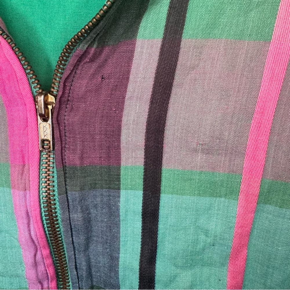 Vintage 80s IZOD Lacoste Madras Plaid Full Zip Bomber Jacket Men’s Medium - Picture 3 of 12